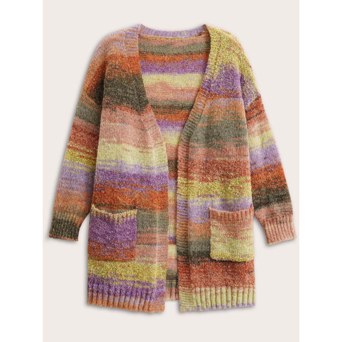 Plus Size Ombre Heather Contrast Pocket Cardigan Multicolor Women Casual Loose Long Sleeve Dailywear Cardigans BloomChic 30/6X Product Image