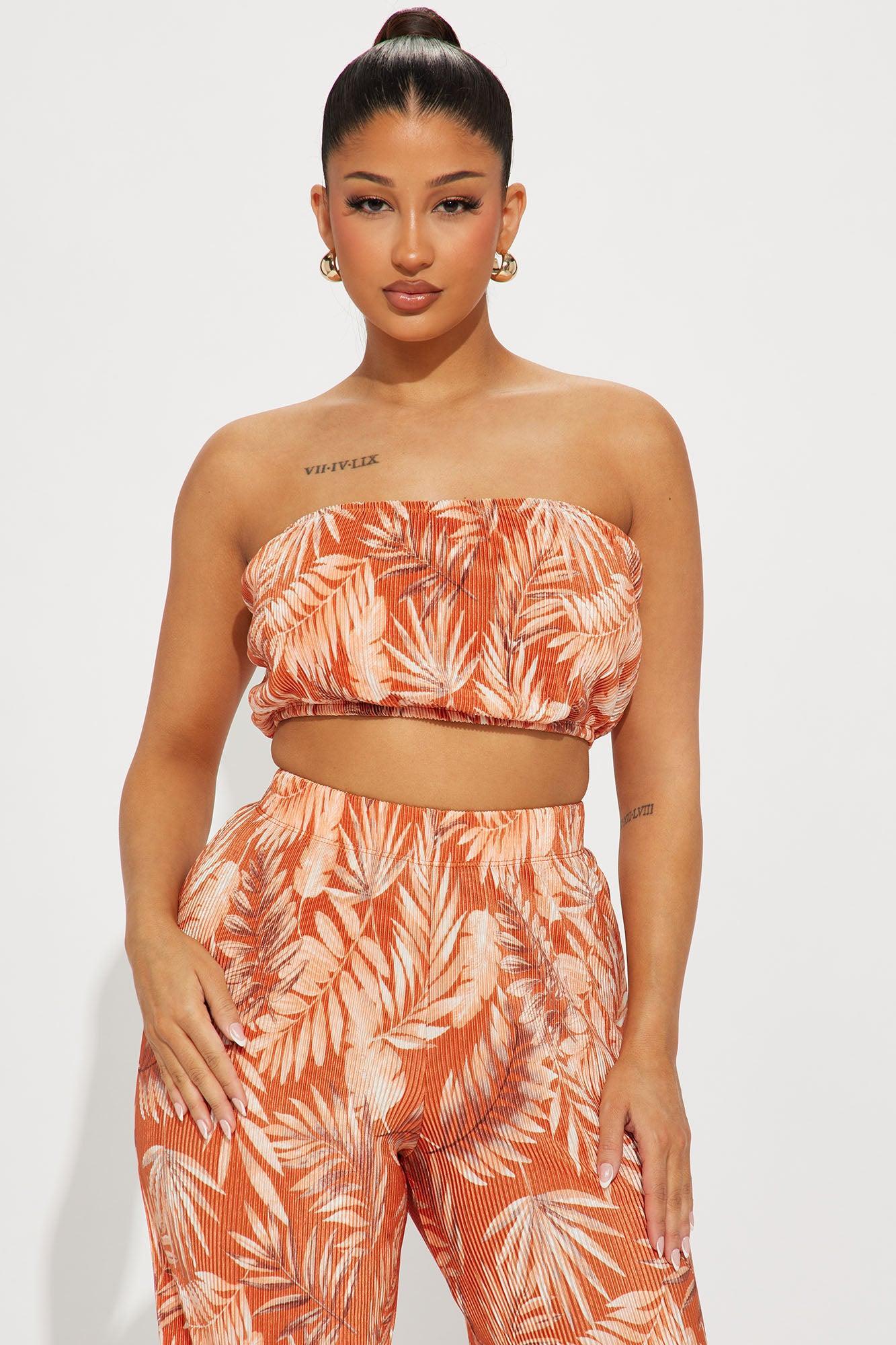 Island Dreams Plisse Pant Set - Rust/combo Product Image
