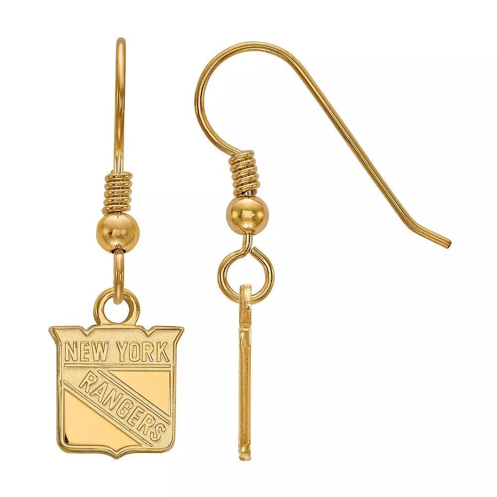 LogoArt New York Rangers Sterling Silver Small Logo Dangle Earrings, Women's, Gold Tone Product Image