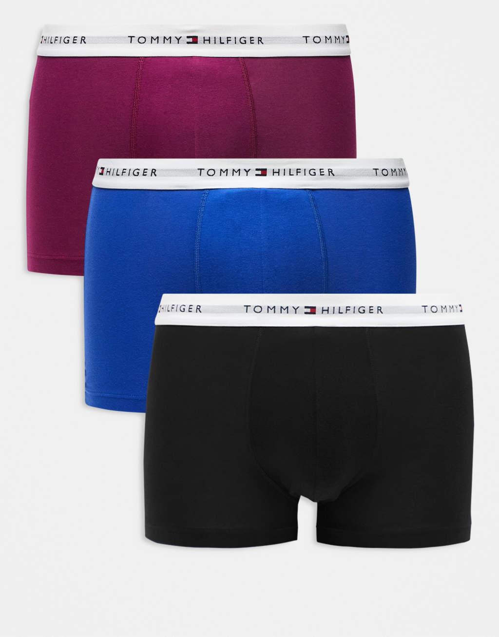 Tommy Hilfiger Signature Essential 3 pack trunk in black/blue/plum Product Image