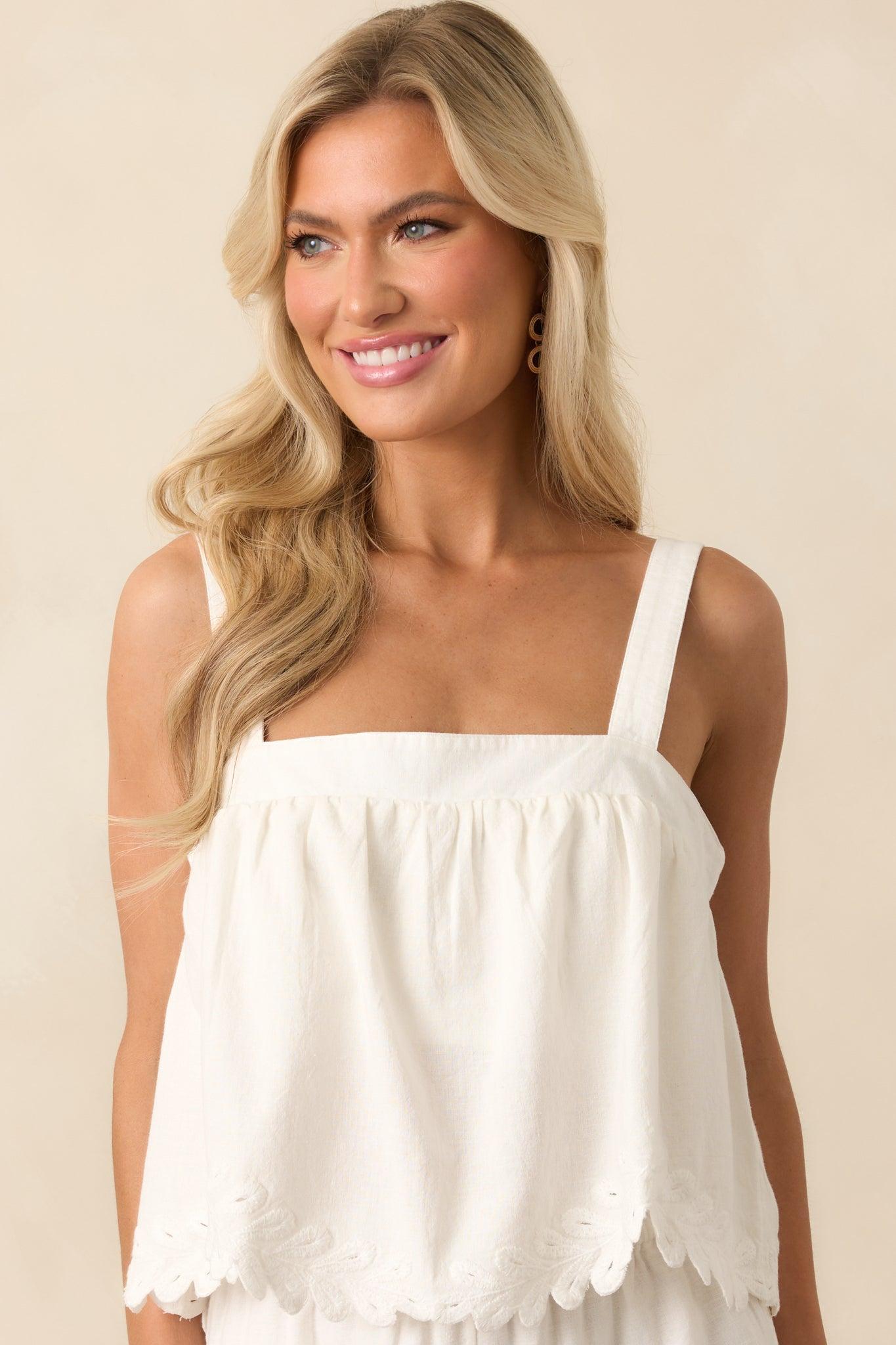 Z Supply White Annecy Embroidered Linen Tank Product Image