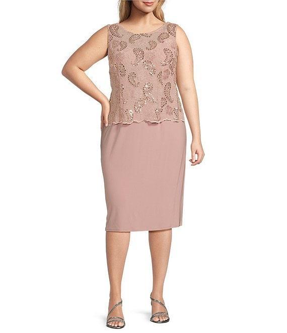 Le Bos Plus Size 3/4 Sleeve Crew Neck Embroidered 2-Piece Jacket Dress Product Image
