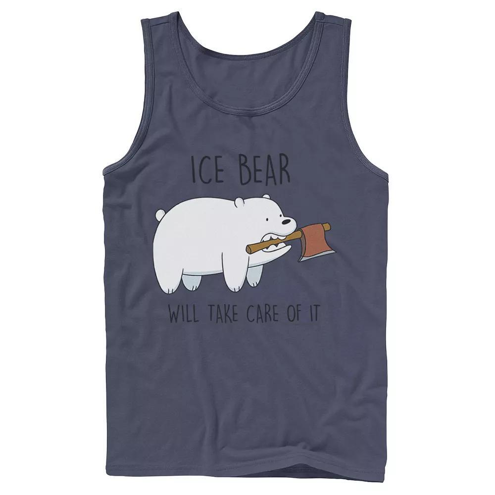 Mens Cartoon Network We Bare Bears Ice Bear Take Care Of It Axe Tank Top Blue Product Image