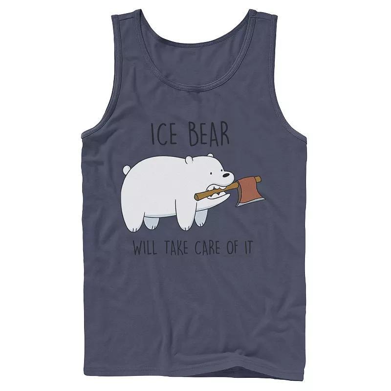 Mens Cartoon Network We Bare Bears Ice Bear Take Care Of It Axe Tank Top Blue Product Image