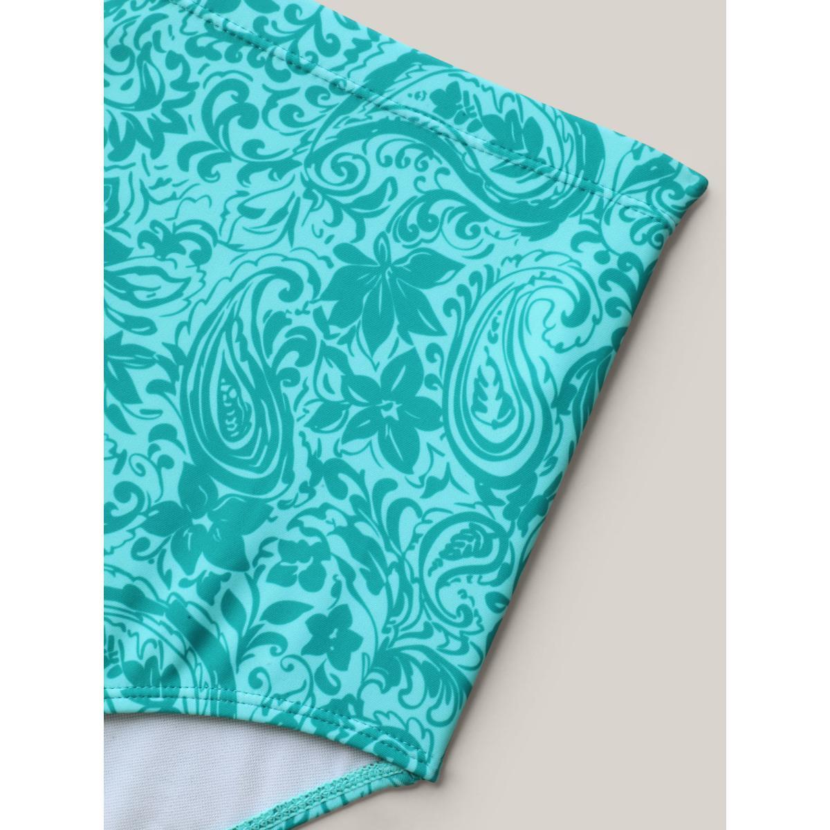 Plus Size Paisley Print Twist Front Swim Dress Women's Swimwear Turquoise Beach Bodycon U-neck High stretch Curve Swim Dresses BloomChic 30/6X Product Image