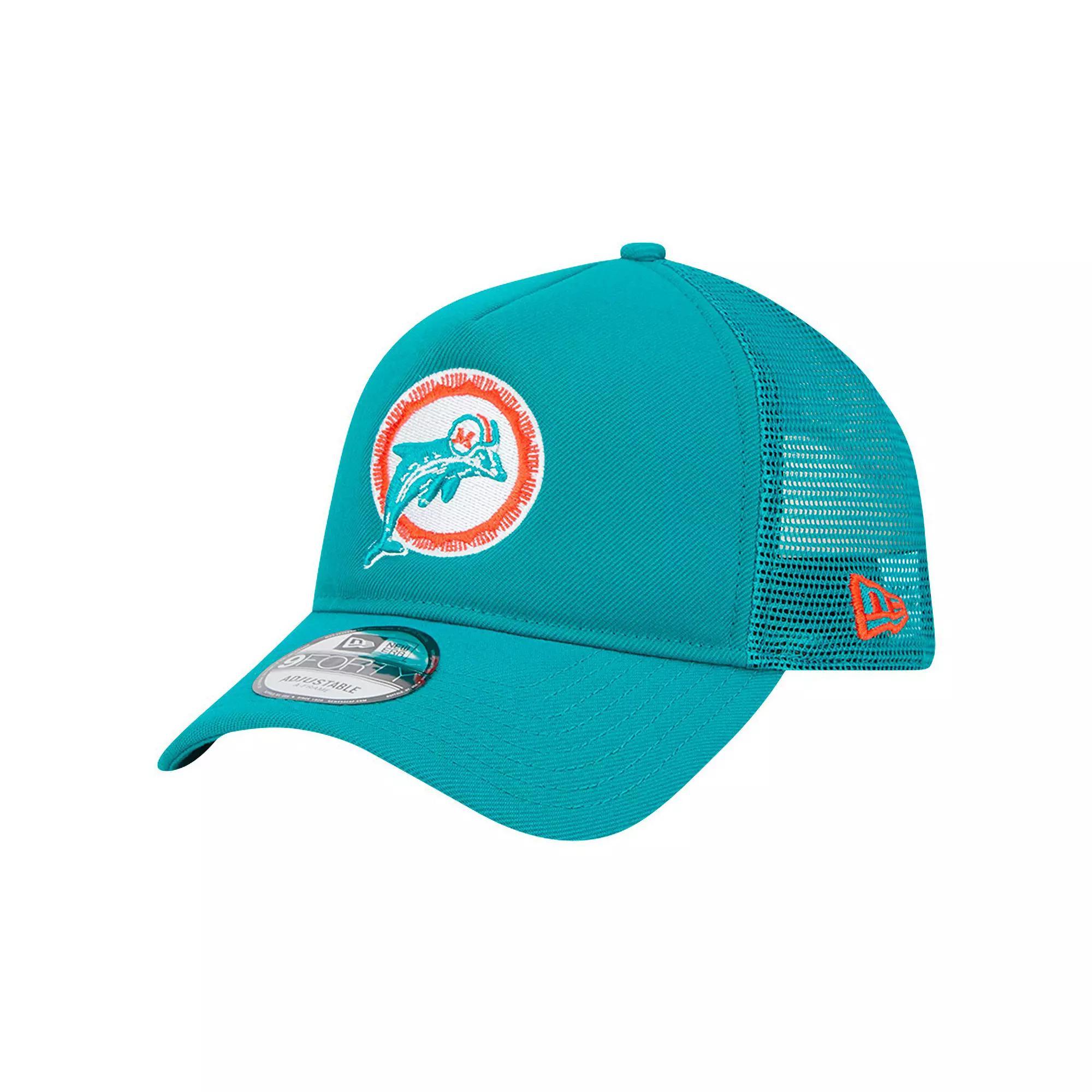 Mens New Era Aqua Miami Dolphins 9FORTY A-Frame Trucker Adjustable Hat, Turquoise A Product Image