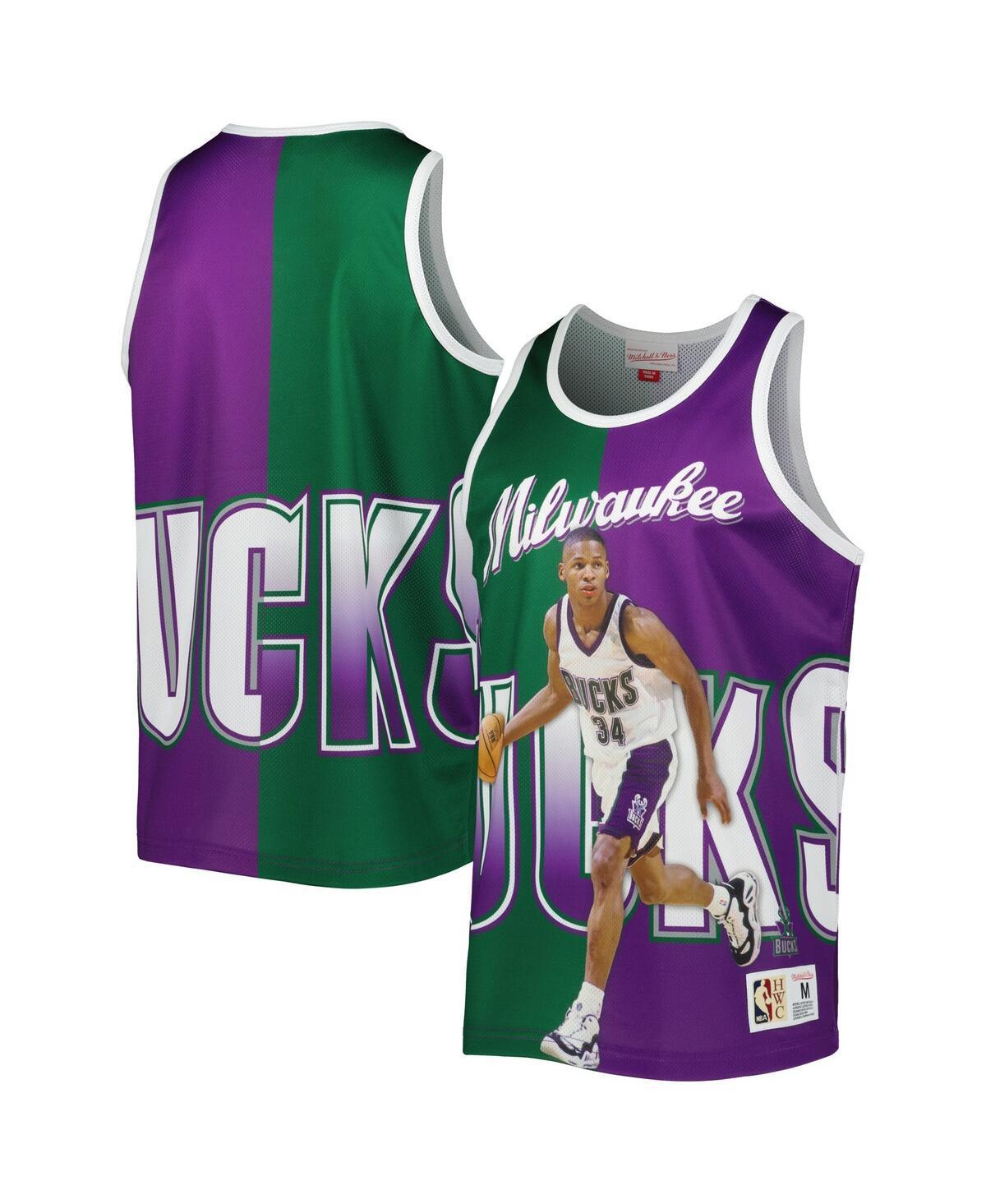 Men's Mitchell & Ness Ray Allen Hunter Green/Purple Milwaukee Bucks Sublimated Player Tank Top, Size: Medium, Team Product Image