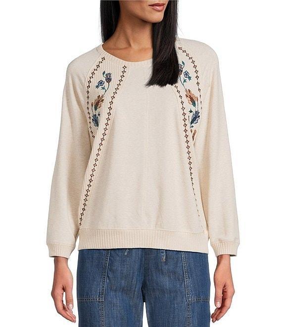Nurture Petite Knit Crew Neck 3/4 Sleeve Embroidered Top Product Image