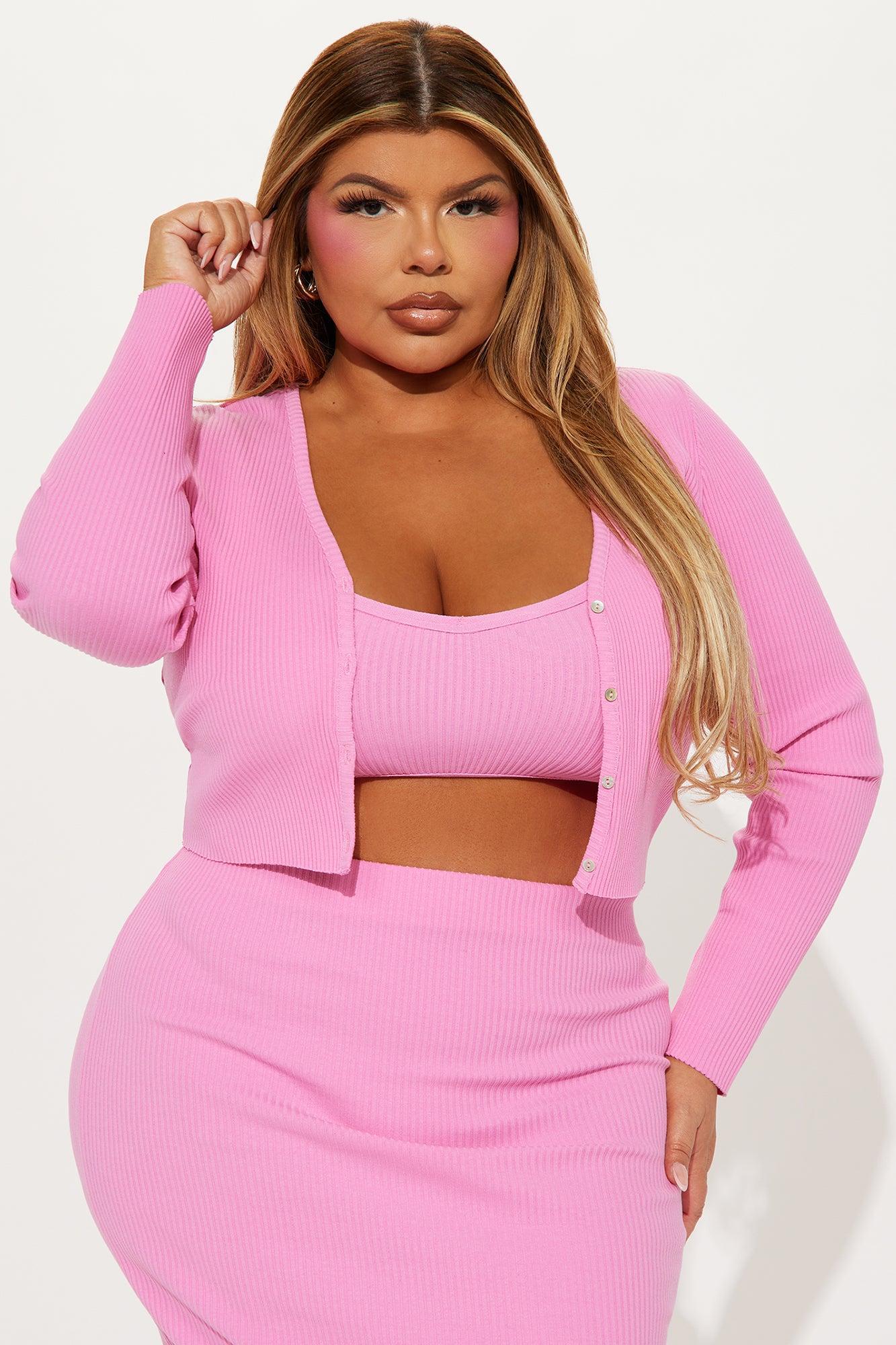 Rachel Ribbed 3 Piece Set - Hot Pink Product Image