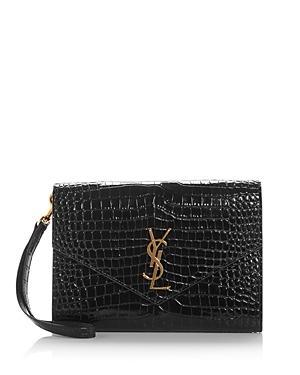 Saint Laurent Monogram Croc Embossed Leather Clutch Product Image