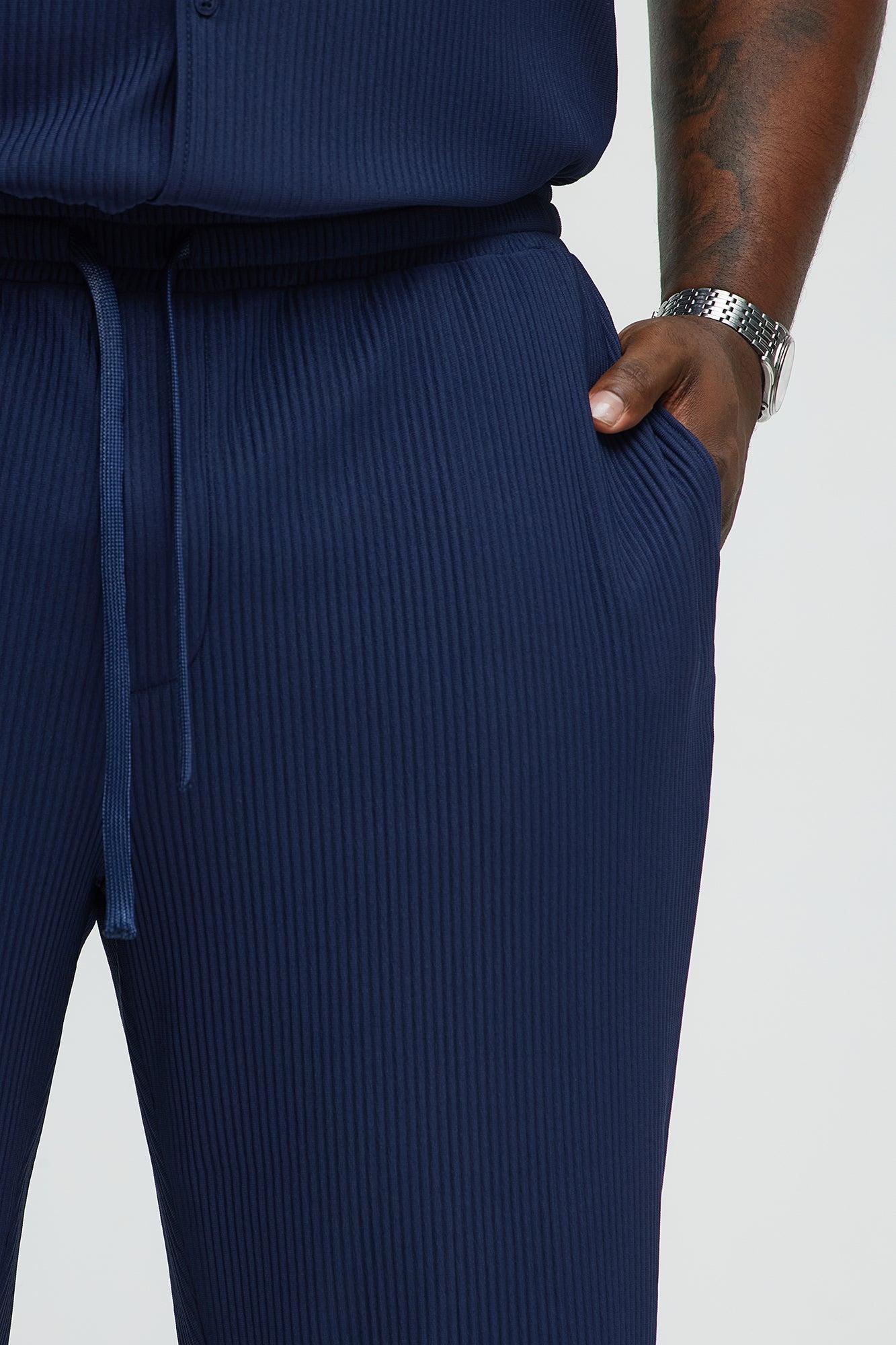 Show Up Slim Slit Pants - Navy Product Image