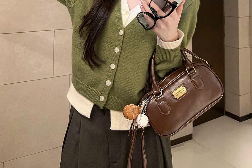 V-Neck Two Tone Mock Two-Piece Cardigan Product Image