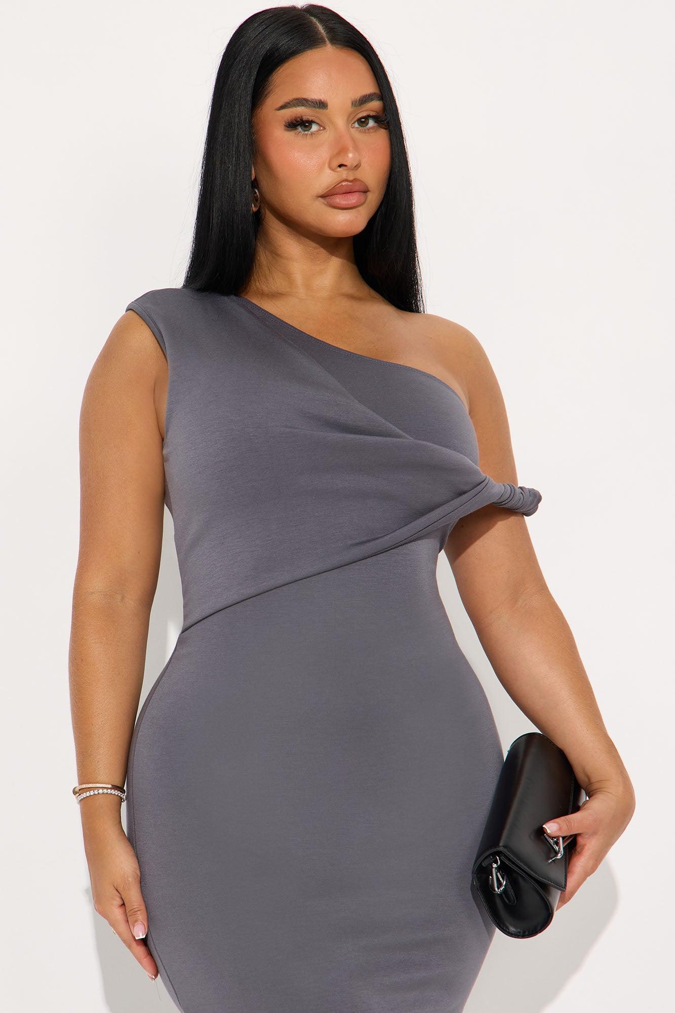 Desiree Twist One Shoulder Maxi Dress - Charcoal Product Image