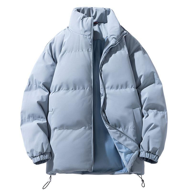 Stand Collar Plain Zip-Up Puffer Jacket Product Image