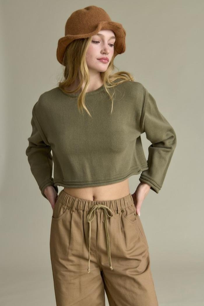 "Zoe" L/S Knit Crop Top Product Image