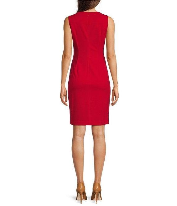 Calvin Klein Round Neck Sleeveless Ruched Waist Dress Product Image
