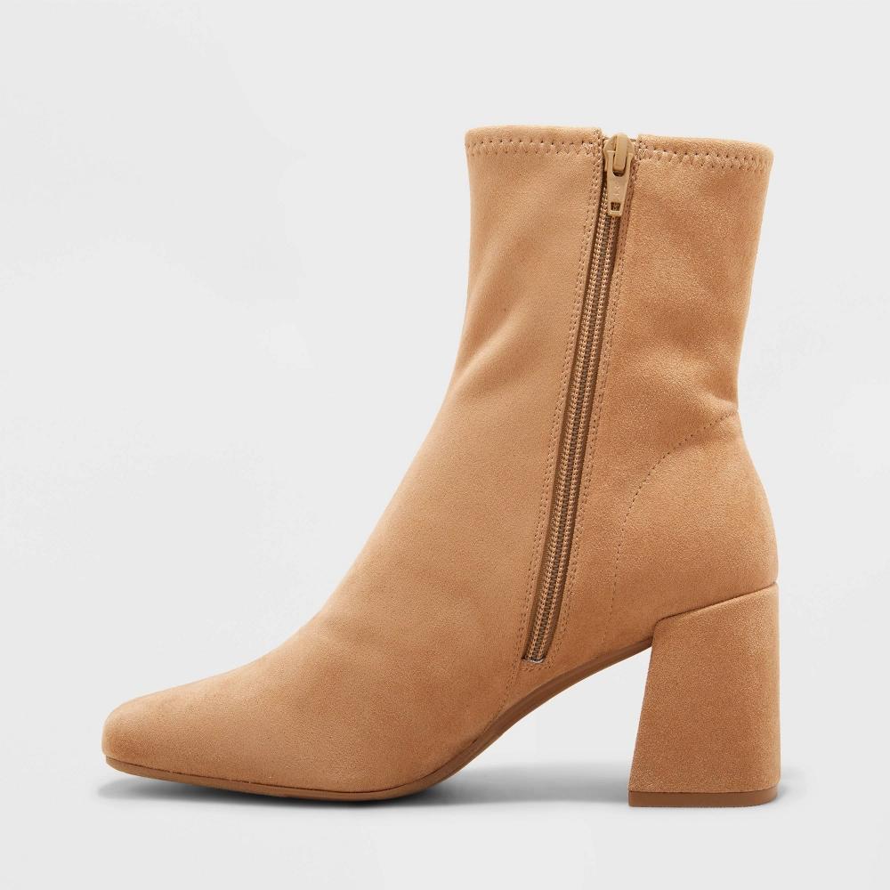 Womens Pippa Stretch Ankle Boots - A New Day Taupe 10: Zipper Closure, Block Heel, Cushioned Insole Product Image