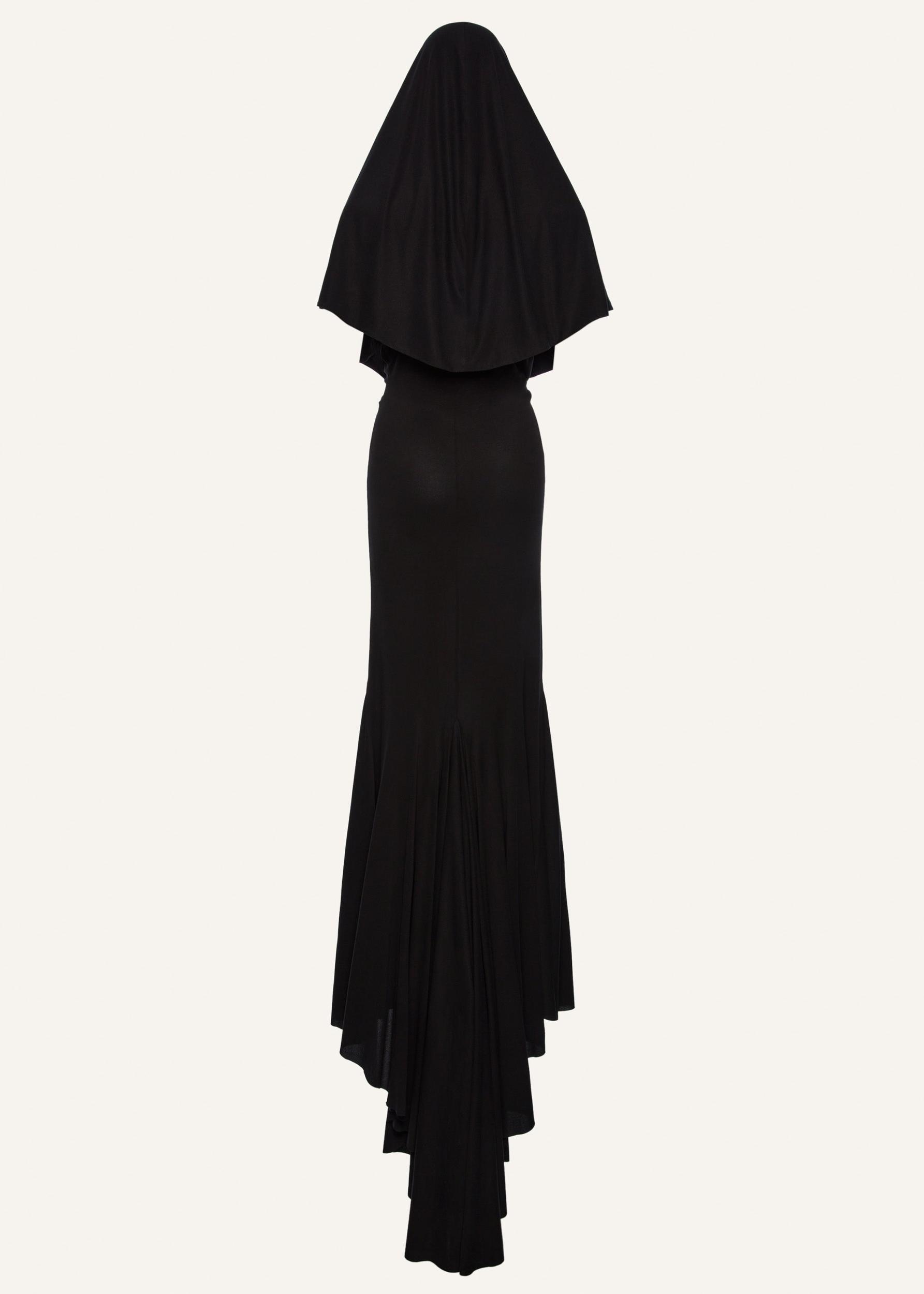 Hooded plunge maxi dress in black Product Image