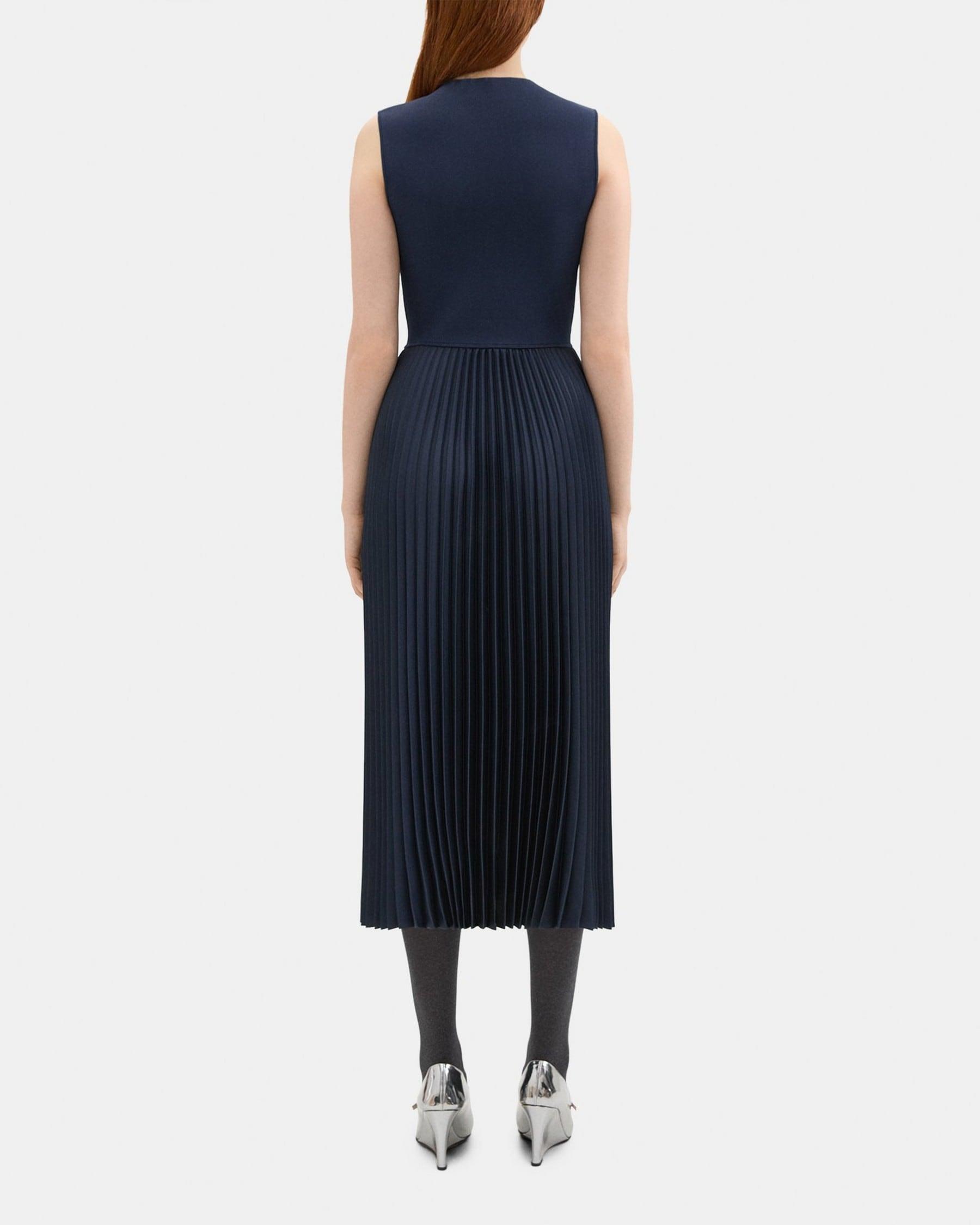 Pleated Combo Dress in Textured Satin Product Image