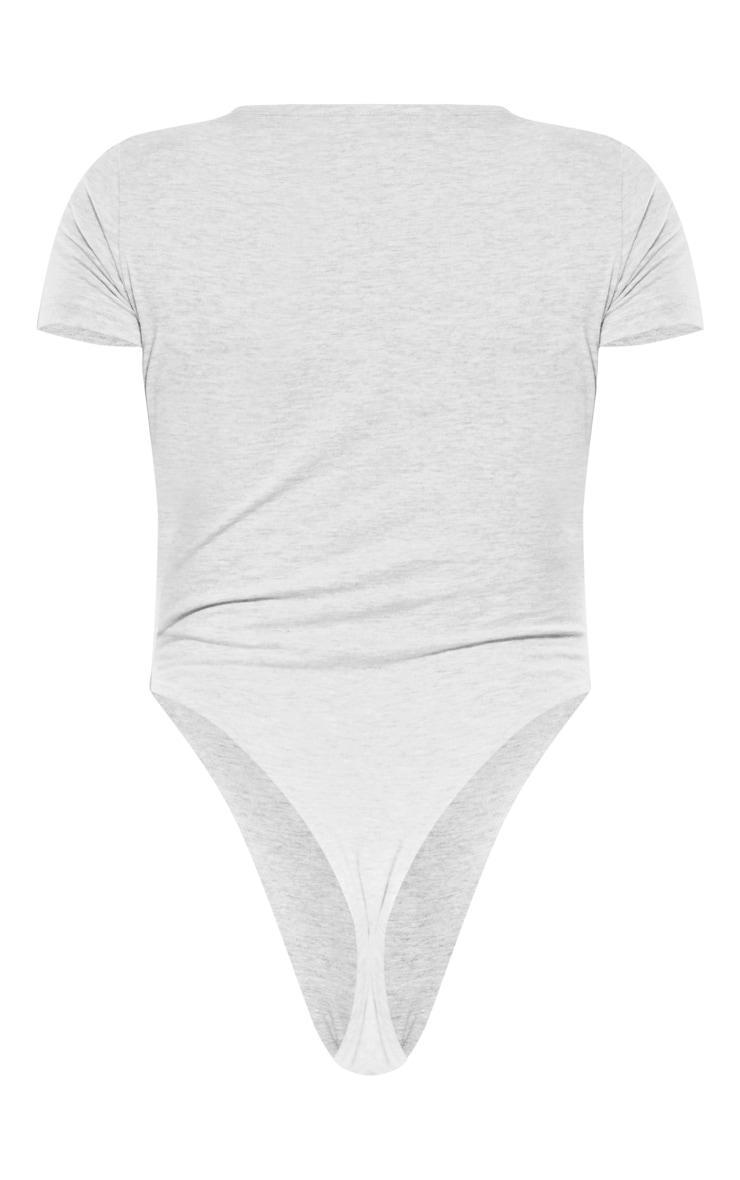 PRETTYLITTLETHING Petite Ash Grey Logo Short Sleeve Bodysuit Product Image