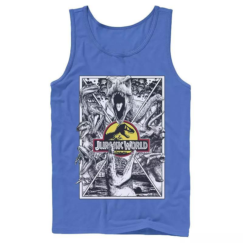 Men's Jurassic World Black and White Comic Dinos Graphic Tank Top, Size: XL, Grey Product Image