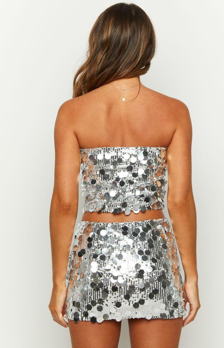 Emiko Silver Sequin Crop Top Girls Product Image
