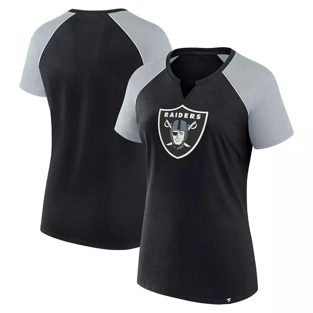 Womens Fanatics Black/Silver Las Vegas Raiders Glittered Primary Raglan T-Shirt Product Image