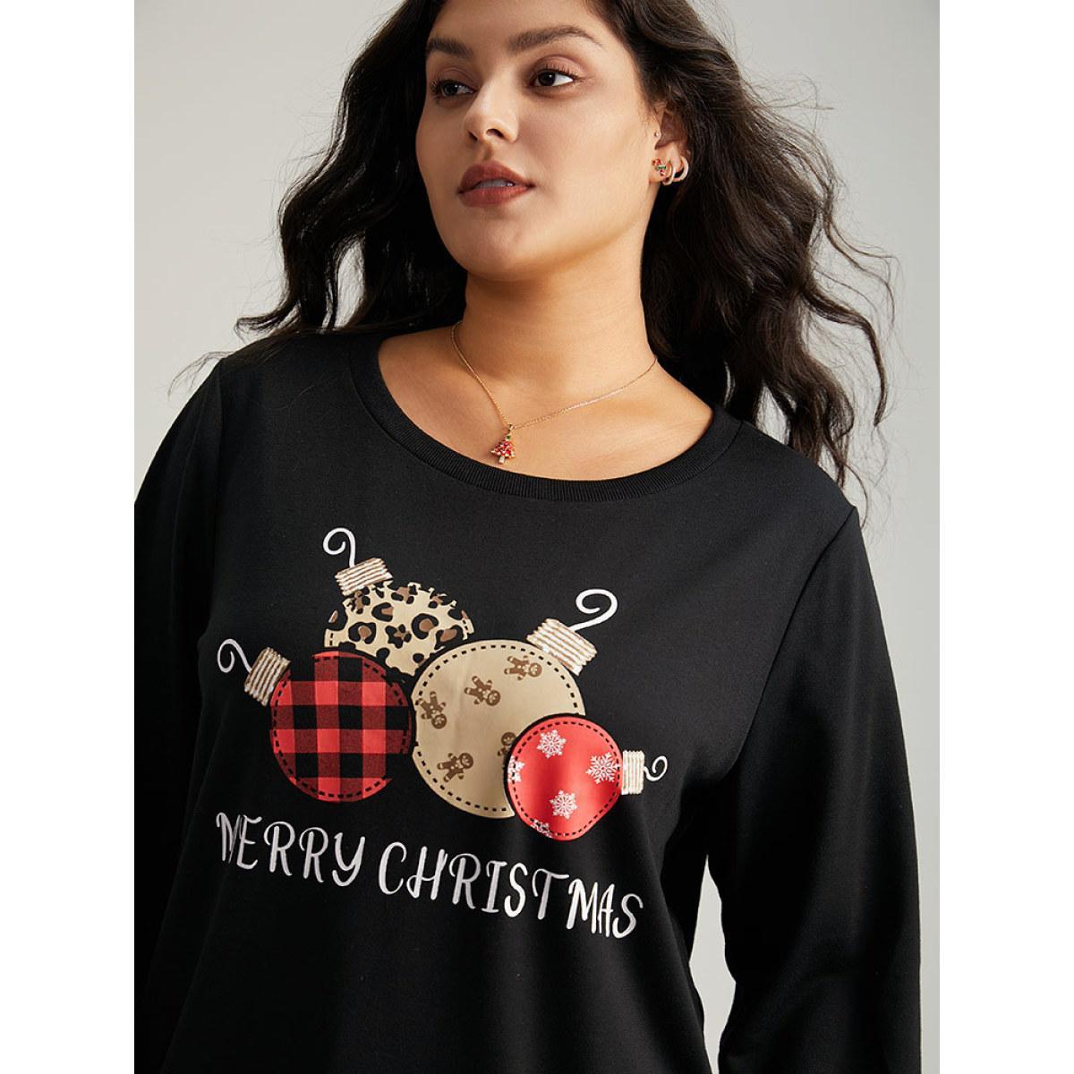Plus Size Christmas Graphic Sequin Elastic Cuffs Sweatshirt Women Black Elegant Sequin Festival-Christmas Sweatshirts BloomChic 22-24/3X Product Image