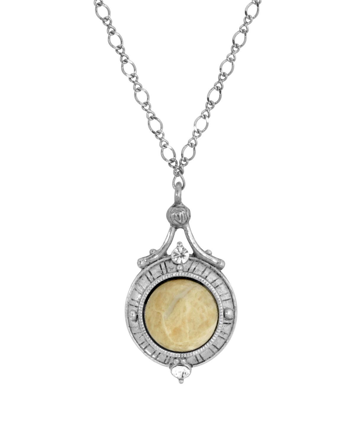 1928 Silver Tone Riverstone Round Stone Pendant Necklace, Womens Brown Product Image