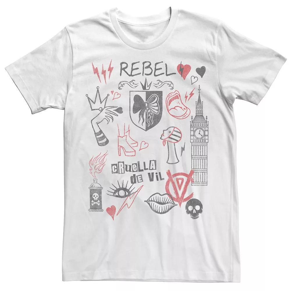 Disney's Cruella De Vil Men's Rebel Fashion Sketches Tee, Size: XXL, White Product Image