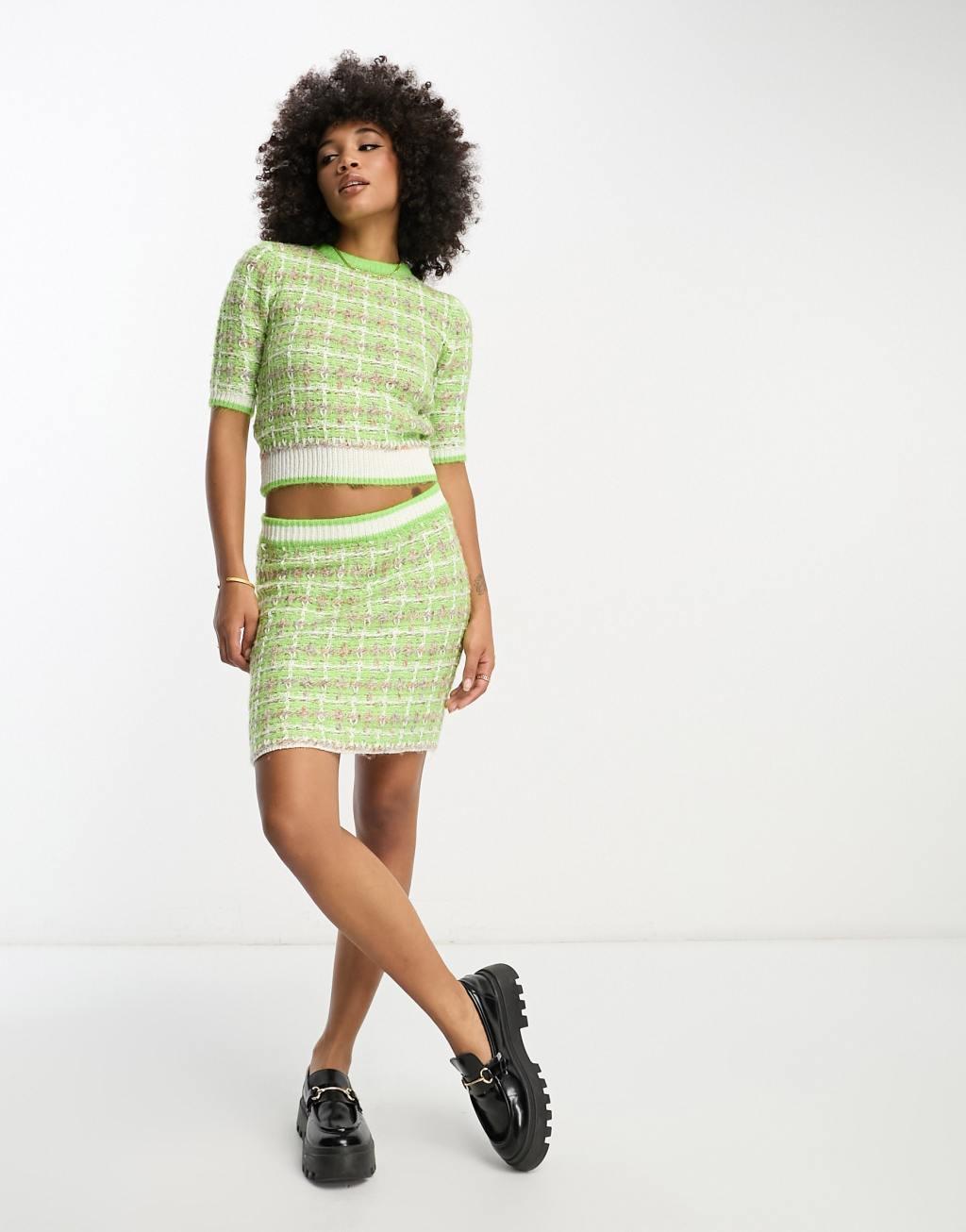 River Island textured plaid knit skirt Product Image