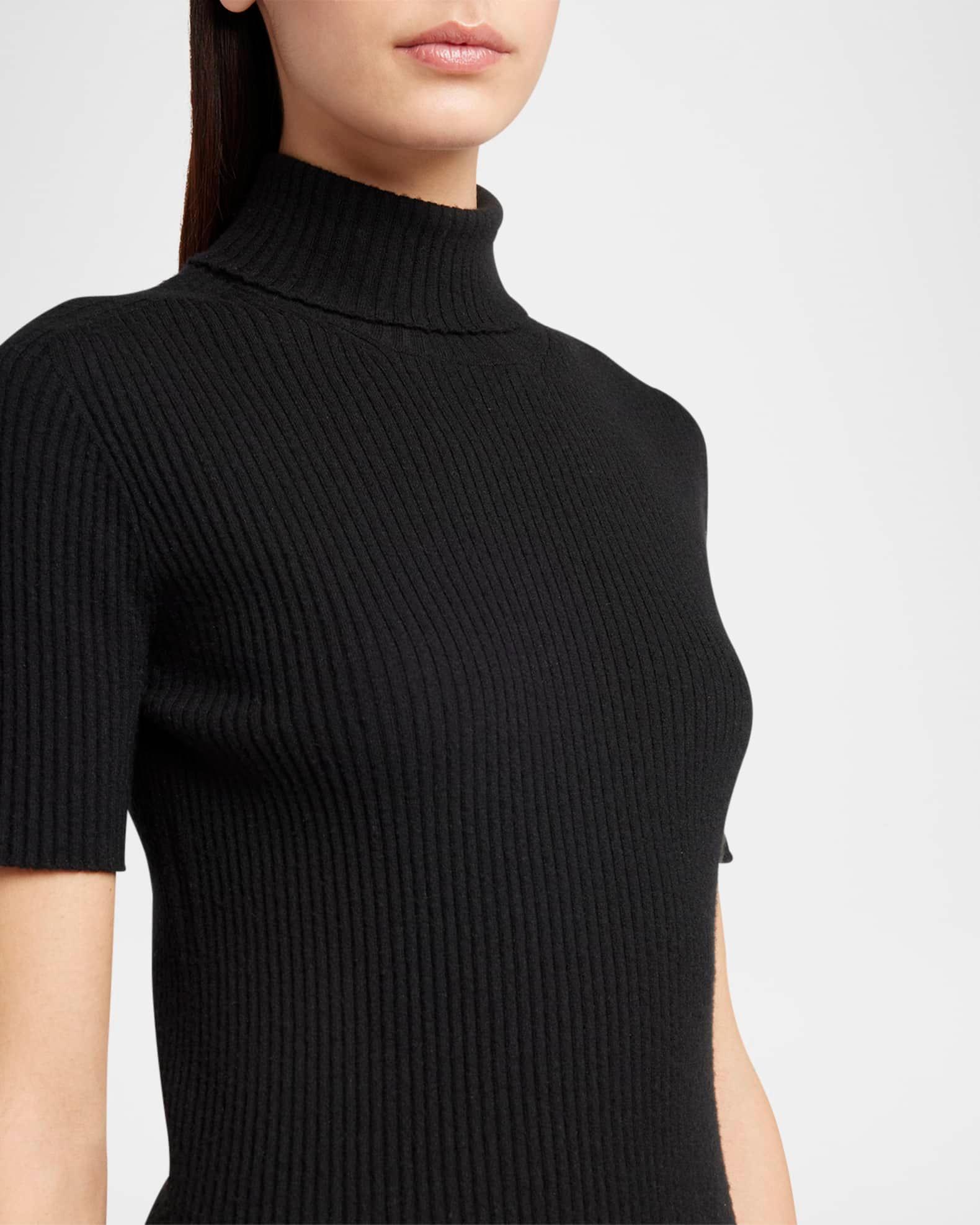 Turtleneck Short-Sleeve Cashmere Rib Sweater  Product Image