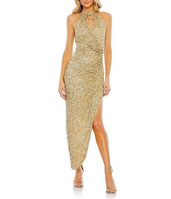 Mac Duggal Keyhole Neck Sleeveless Sequined Asymmetrical Hem Gown Product Image