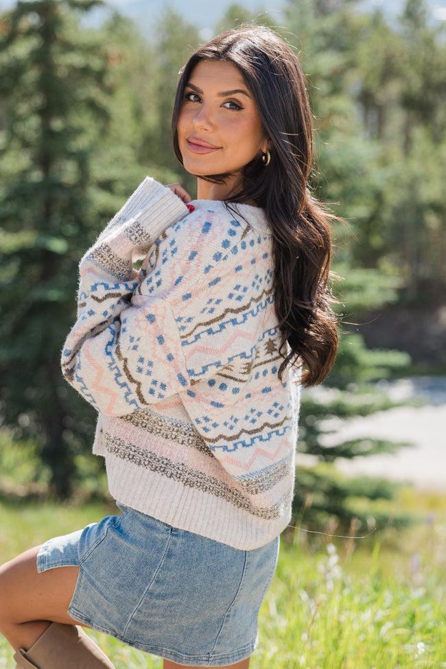 Fair and Square Beige Multi Fair Isle Cardigan FINAL SALE Product Image