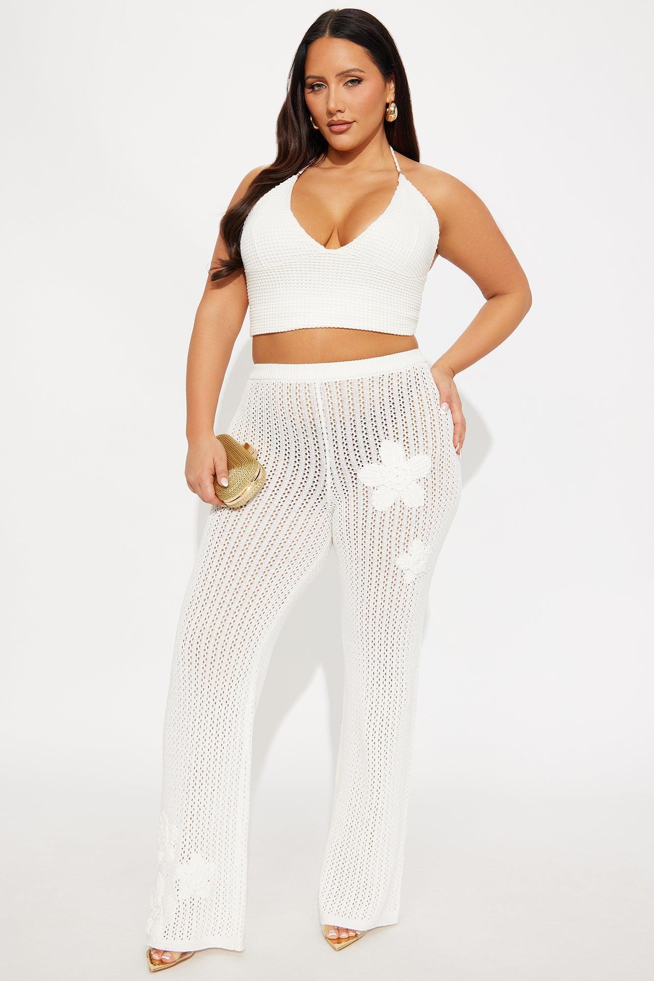 Island Breeze Embroidered Crochet Flare Pant - Cream Product Image