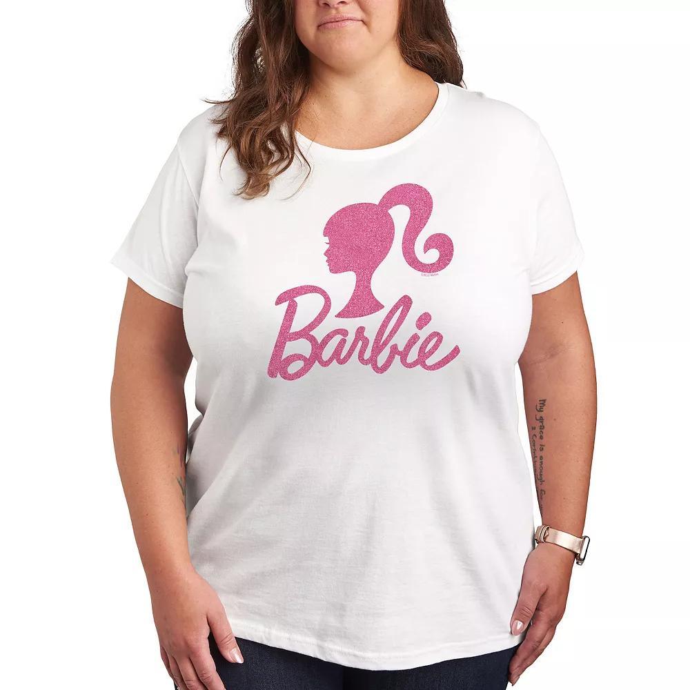 Plus Barbie Logo Pink Glitter Graphic Tee, Womens Product Image