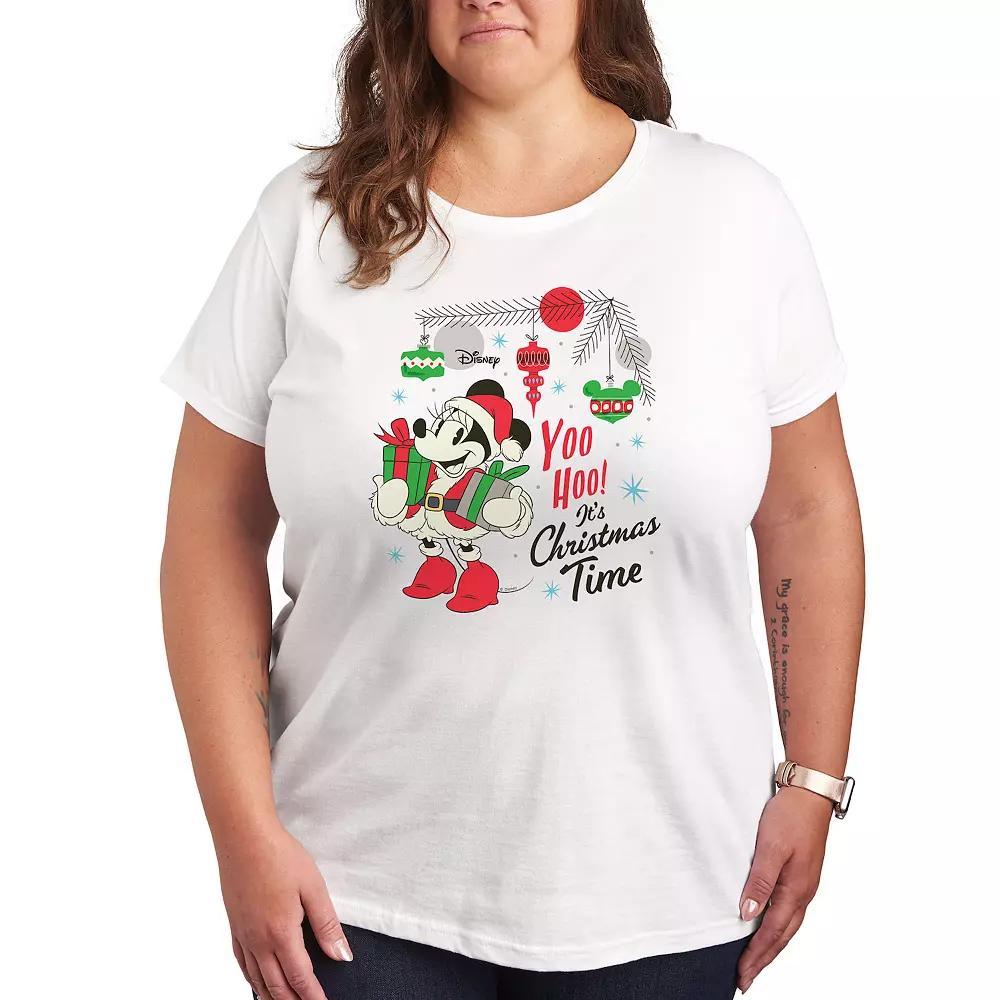 Disneys Minnie Mouse Plus Christmas Time Graphic Tee, Womens Grey Gray Product Image