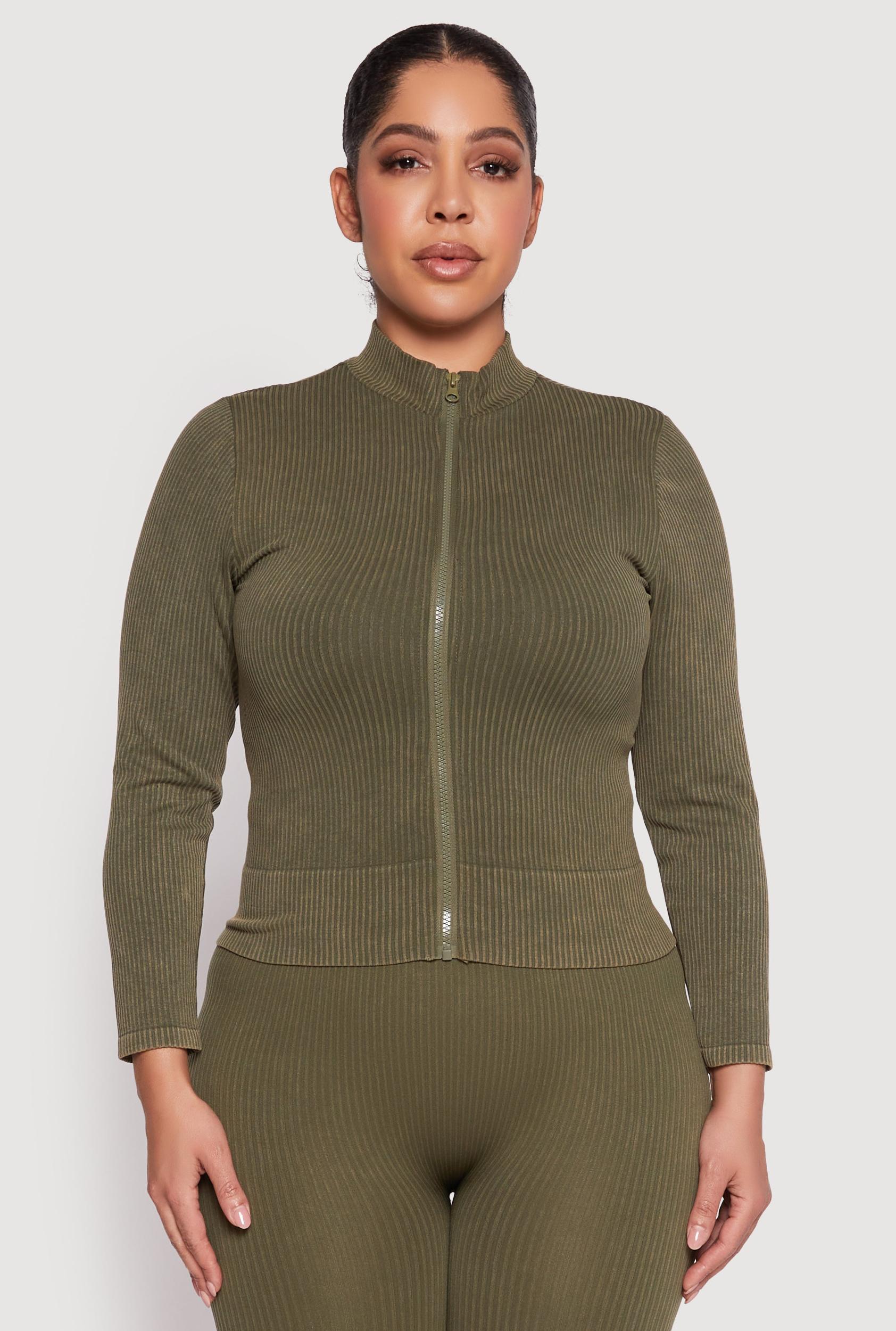 Womens Plus Size Seamless Acid Wash Zip Front Top Product Image