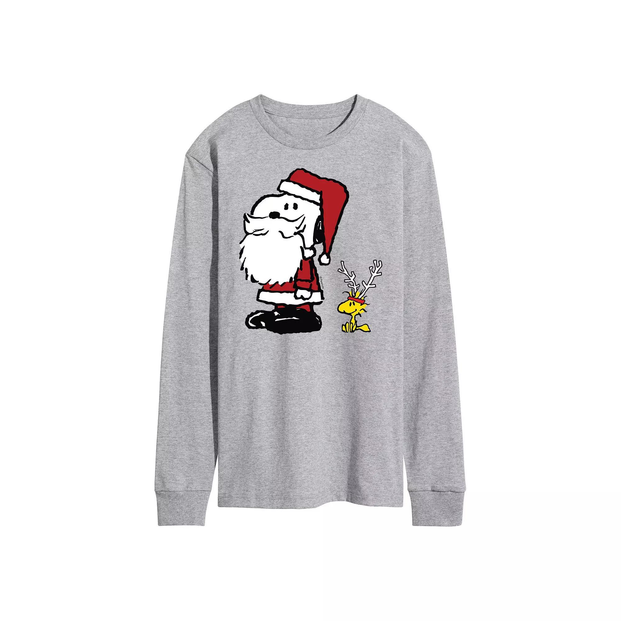 Men's Peanuts Snoopy Santa Long Sleeve Tee, Size: Small, Gray Product Image
