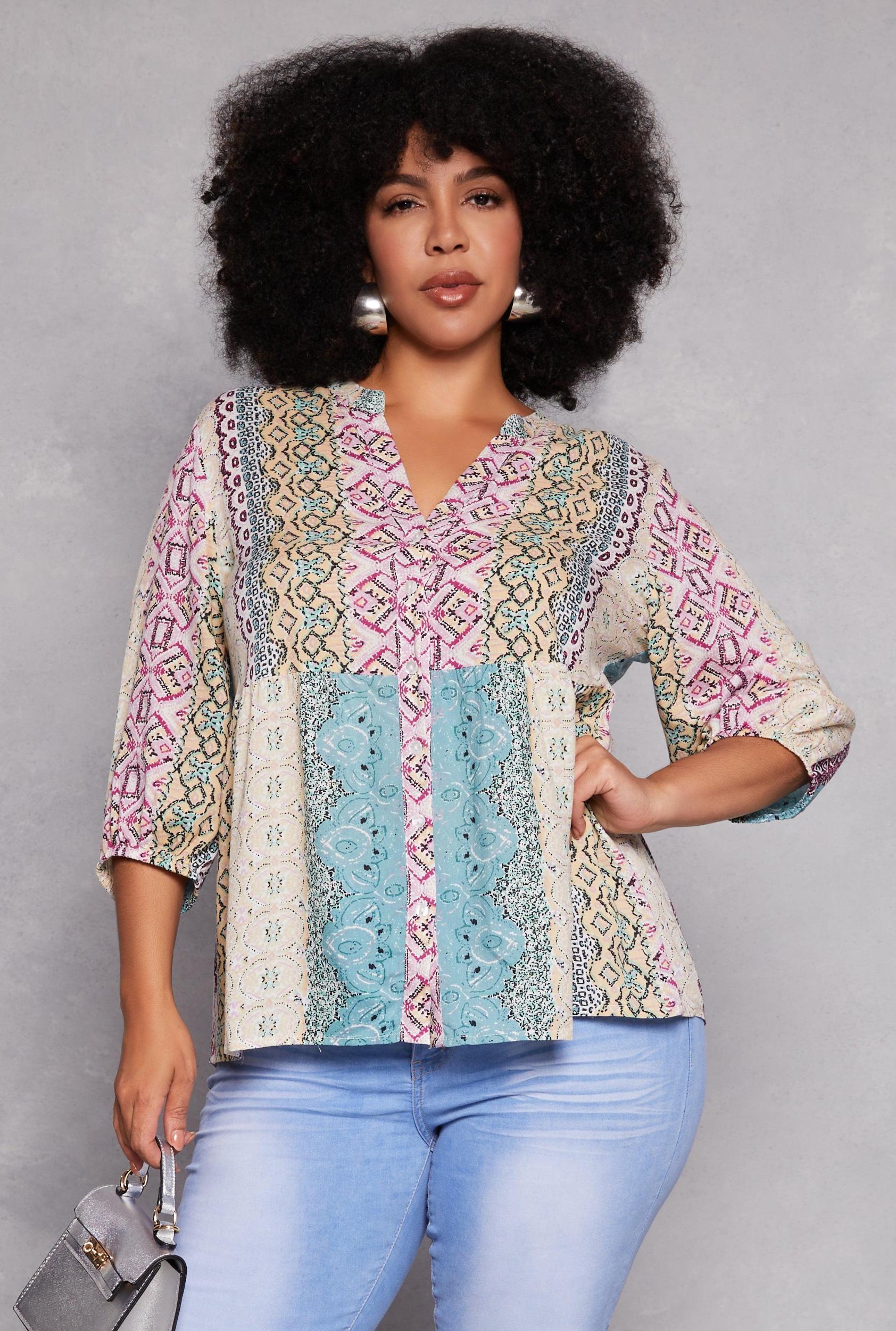Womens Plus Size Border Print Boho Top Product Image