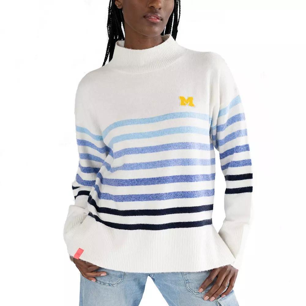 Women's Lusso  White Michigan Wolverines Simone Striple Mock Neck Oversized Pullover Sweatshirt, Size: XL Product Image