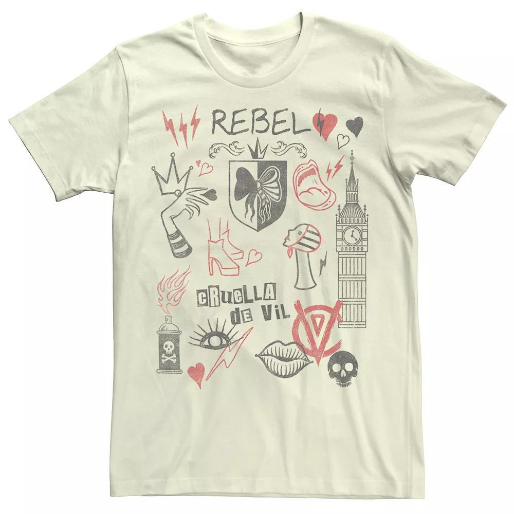 Disney's Cruella De Vil Men's Rebel Fashion Sketches Tee, Size: XXL, White Product Image