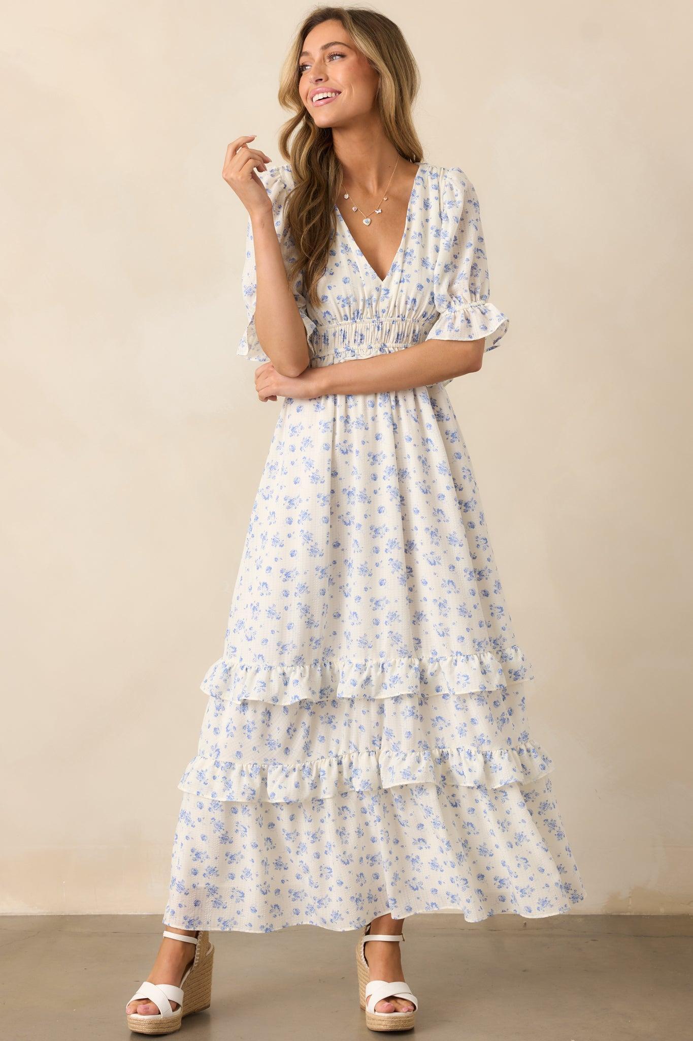 Tulip Tea Time Ivory Floral Ruffle Maxi Dress Product Image