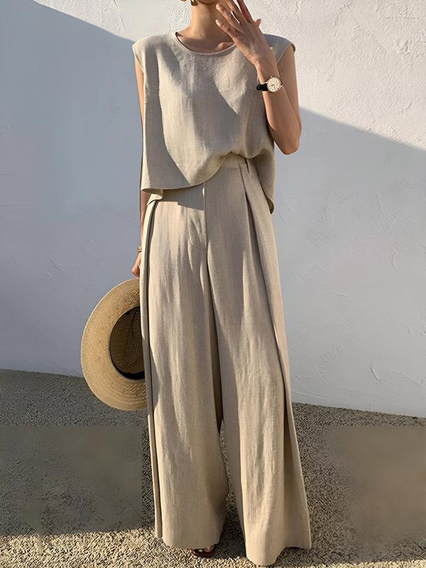 High Waisted Loose Pleated Solid Color Split-Joint Pants Trousers Product Image