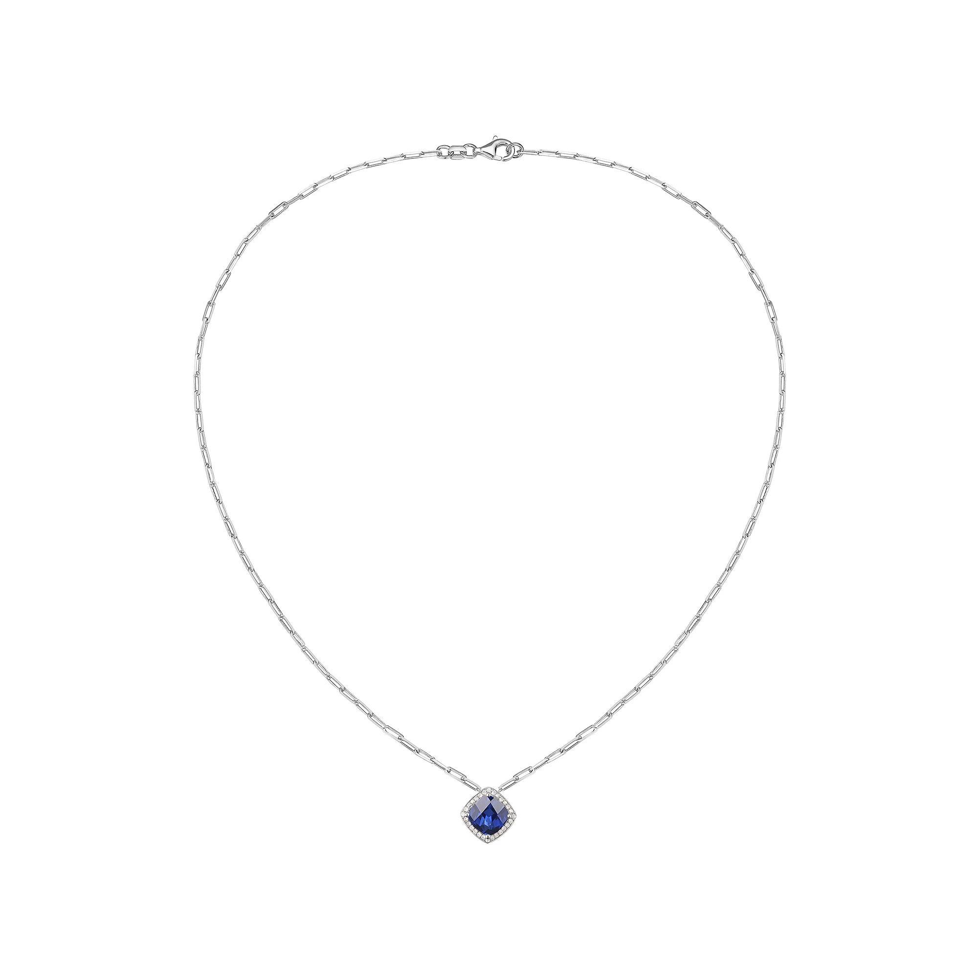 Sterling Silver Lab-Created Blue & White Sapphire Pendant Necklace, Women's, Size: 17" Product Image