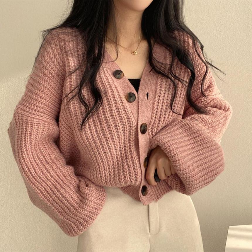 V-Neck Plain Cardigan Product Image