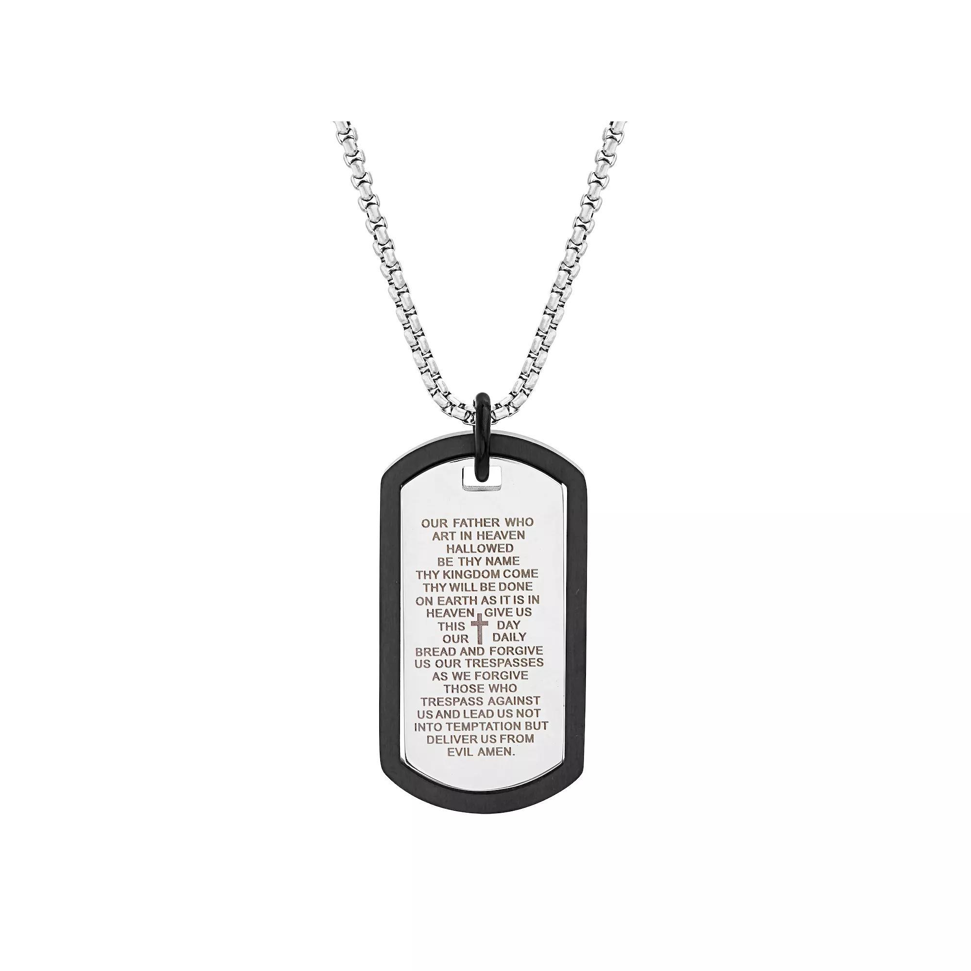 1913 Mens Two Tone Stainless Steel Dog Tag Pendant Necklace with Lords Prayer Product Image