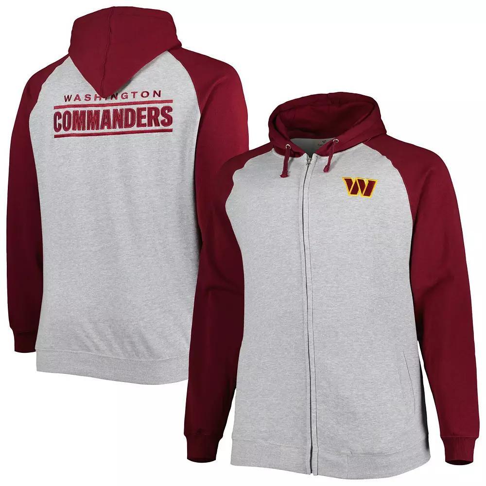 Men's Heather Gray Washington Commanders Big & Tall Fleece Raglan Full-Zip Hoodie Jacket, Size: 2XLT, Wft Grey Product Image