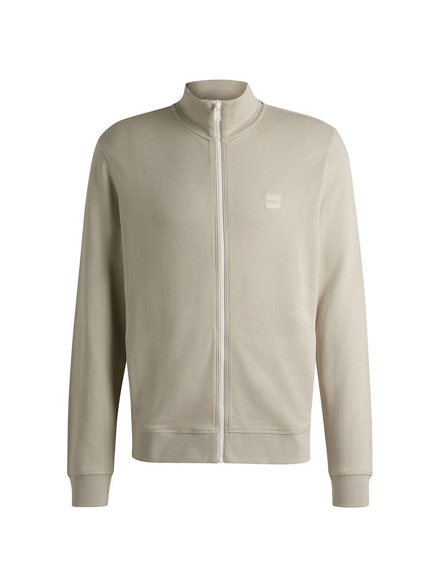 Mens Cotton Terry Zip Up Jacket with Logo Patch Product Image
