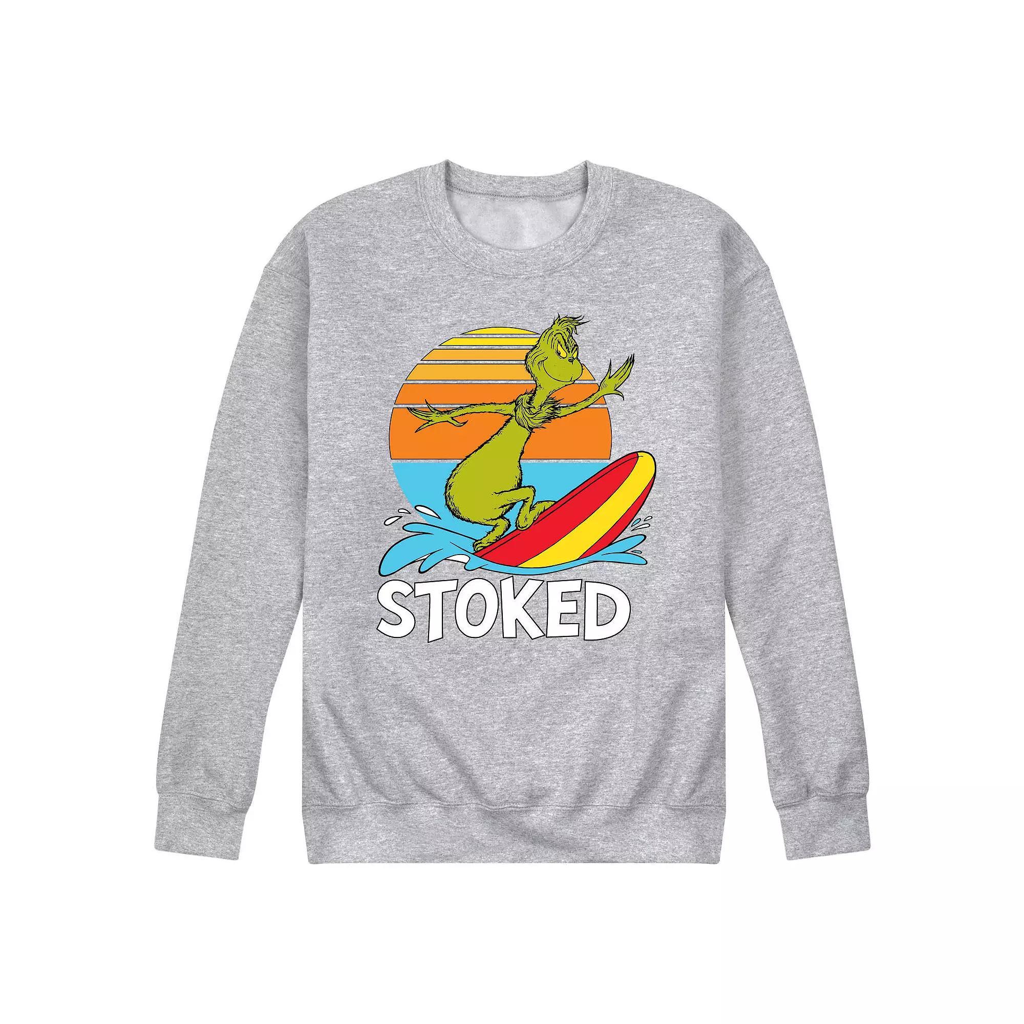 Mens Dr. Seuss The Grinch Stoked Fleece Sweatshirt Grey Gray Product Image